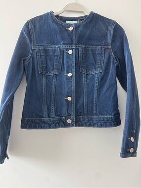 Zara Dark Blue Collarless Denim Jacket